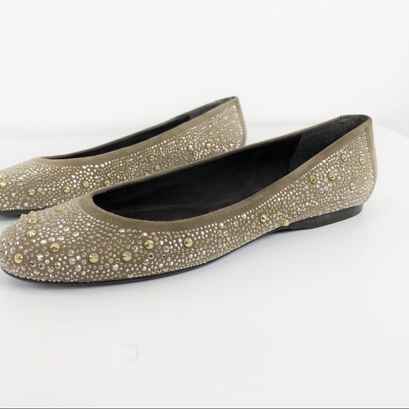 Stuart Weitzman gold studs tan embellished flats - Picture 3 of 7